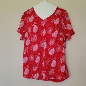 Christopher & Banks Red and White Short Sleeve Relaxed Blouse